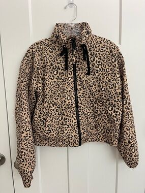 Hollister Leopard Print Hooded Windbreaker Jacket Womens XS Y2K Cropped Coat